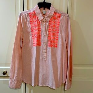 J. Crew Pink Striped Top with Red Embroidery